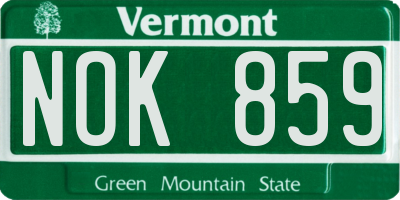 VT license plate NOK859