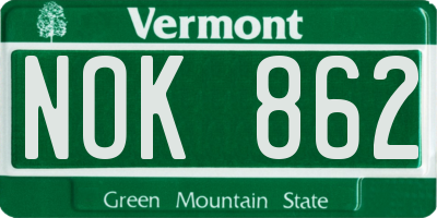 VT license plate NOK862