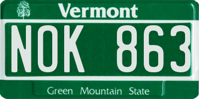 VT license plate NOK863