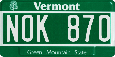 VT license plate NOK870