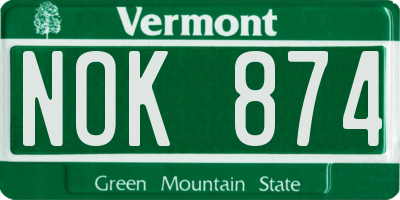 VT license plate NOK874