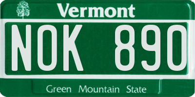 VT license plate NOK890
