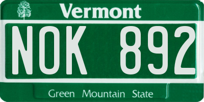 VT license plate NOK892