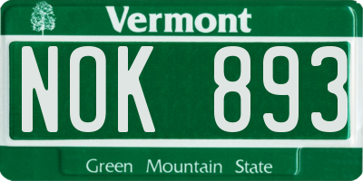 VT license plate NOK893