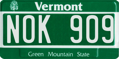 VT license plate NOK909