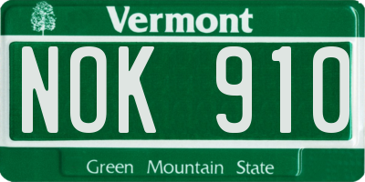 VT license plate NOK910