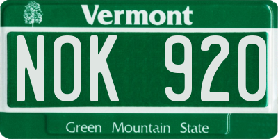 VT license plate NOK920