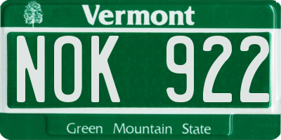 VT license plate NOK922