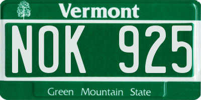 VT license plate NOK925