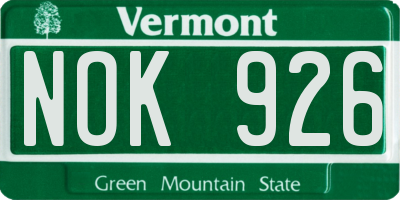 VT license plate NOK926