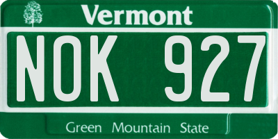 VT license plate NOK927