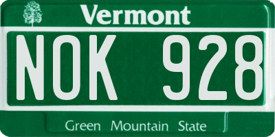 VT license plate NOK928