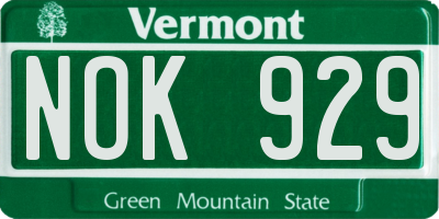 VT license plate NOK929