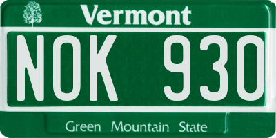 VT license plate NOK930