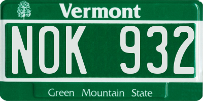 VT license plate NOK932