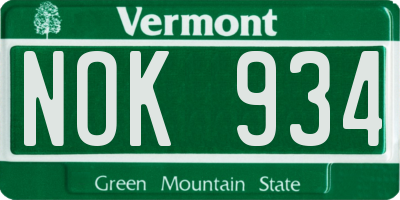 VT license plate NOK934