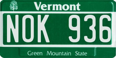 VT license plate NOK936