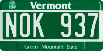 VT license plate NOK937