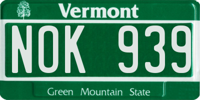 VT license plate NOK939