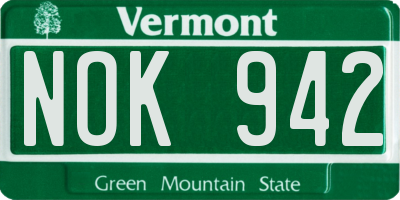 VT license plate NOK942