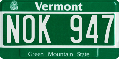 VT license plate NOK947