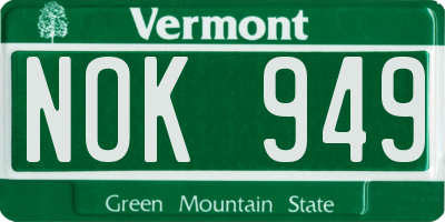 VT license plate NOK949