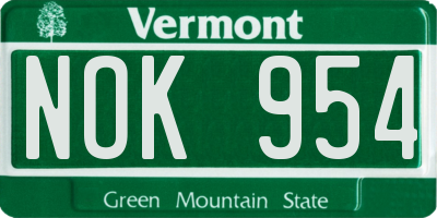VT license plate NOK954