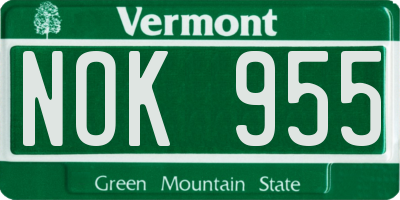 VT license plate NOK955