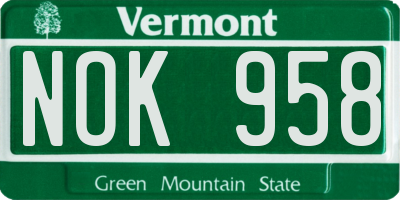 VT license plate NOK958