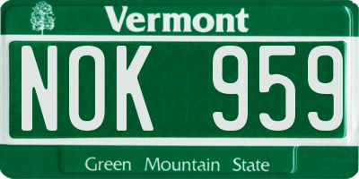 VT license plate NOK959
