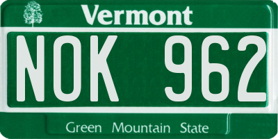 VT license plate NOK962