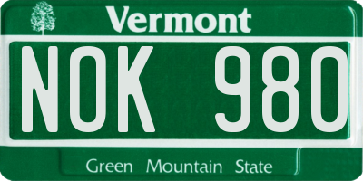 VT license plate NOK980