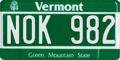 VT license plate NOK982