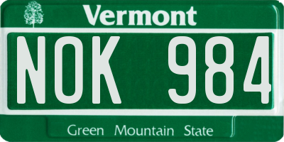 VT license plate NOK984
