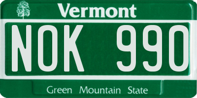 VT license plate NOK990