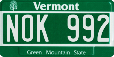 VT license plate NOK992