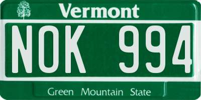VT license plate NOK994