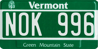 VT license plate NOK996