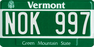 VT license plate NOK997