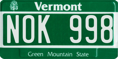 VT license plate NOK998