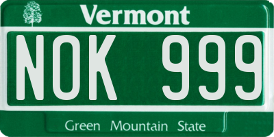 VT license plate NOK999