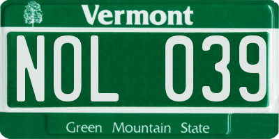 VT license plate NOL039