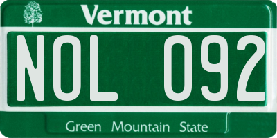 VT license plate NOL092