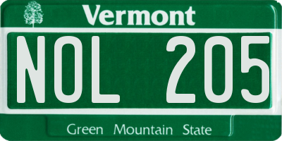 VT license plate NOL205