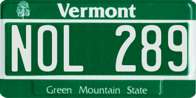 VT license plate NOL289