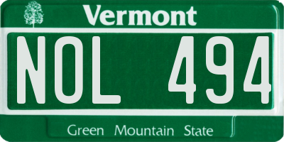 VT license plate NOL494