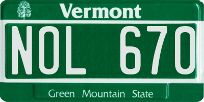 VT license plate NOL670