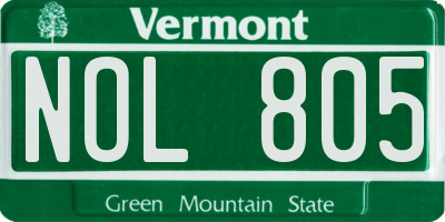 VT license plate NOL805