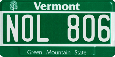 VT license plate NOL806