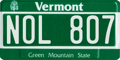 VT license plate NOL807